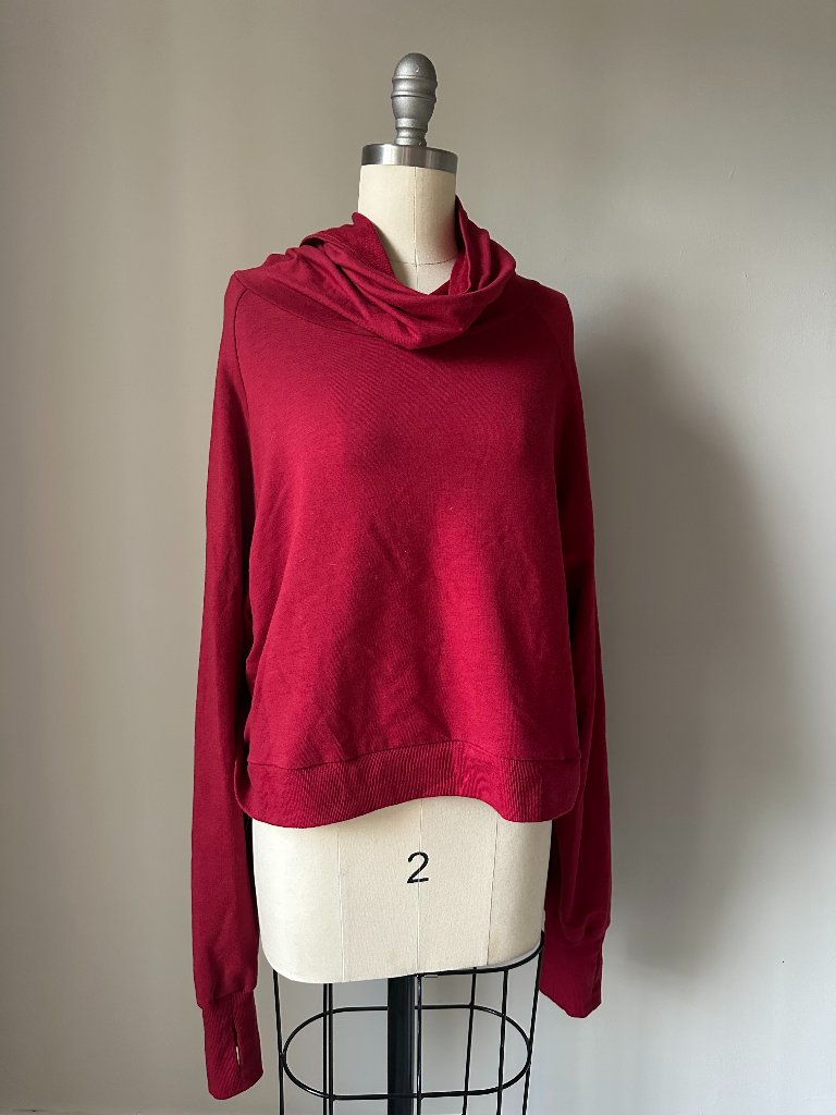 Red Cowl Neck Sweatshirt Xl | Cozy Lightweight Pullover